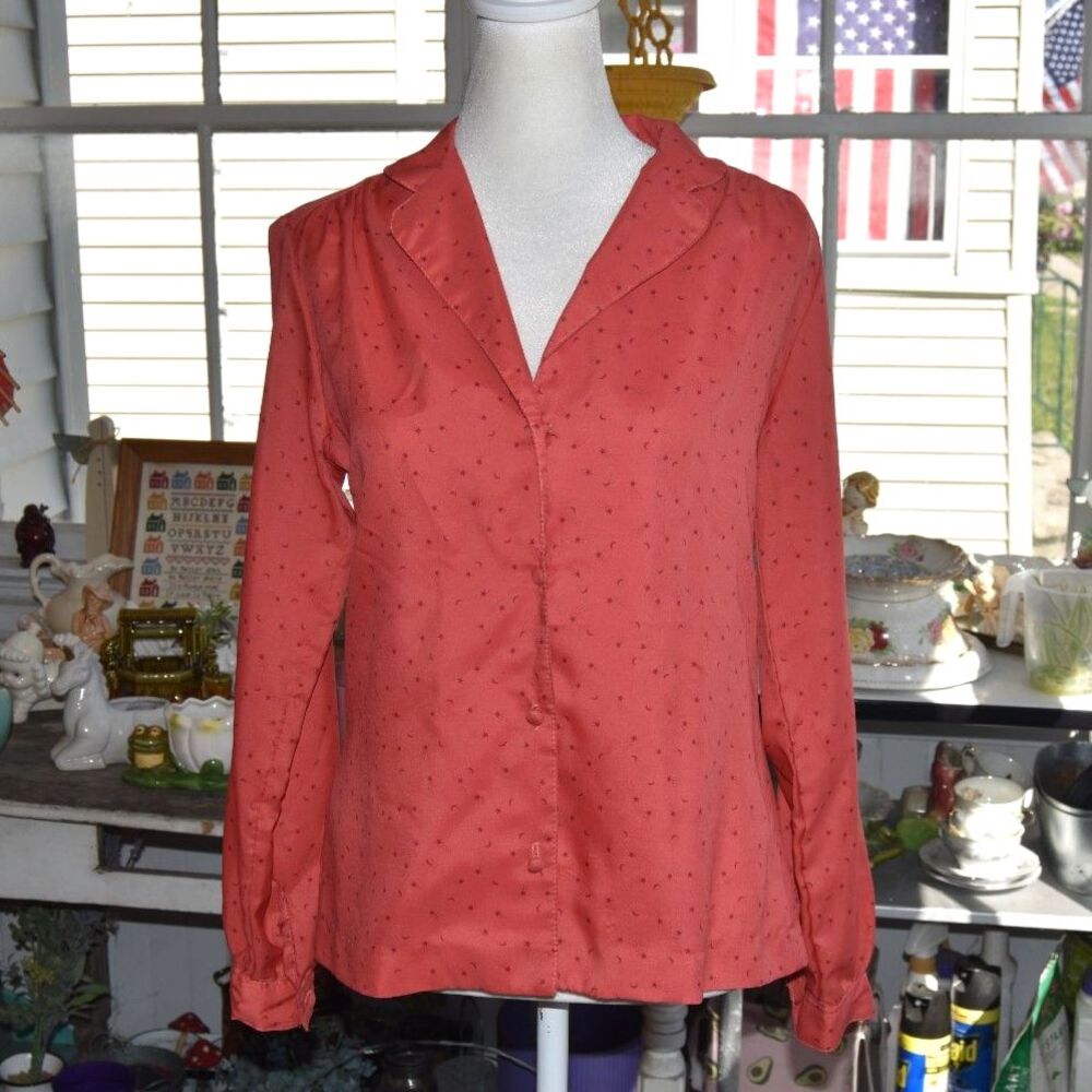 Vintage 80s-90s Panther Celestial Moon Star Print Pink Blouse Medium